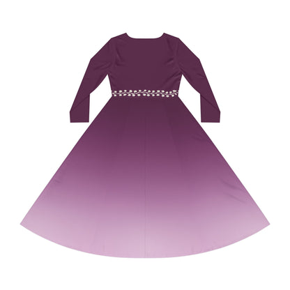 Ombre Midi Dress White Vine Waist Amethyst Long Sleeve Gradient Illusion Dress Elegant Fall Winter Dress Modest Formal or Casual Comfort