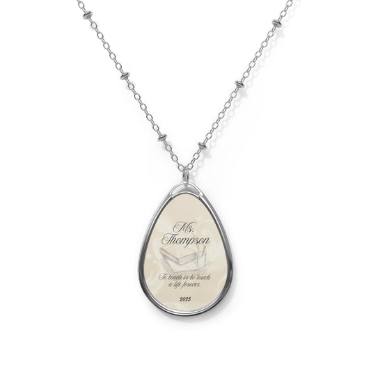 Personalized Oval Necklace for Teacher - Custom Name Jewelry, Gift for Her, Elegant Pendant, Teacher Appreciation, End of Year, English