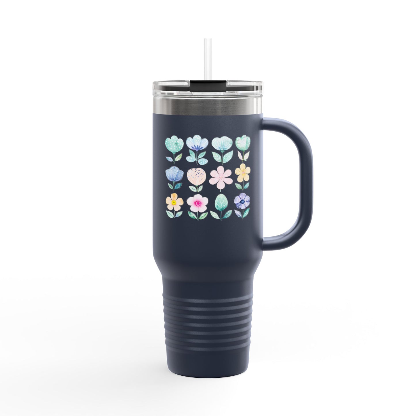 Floral Insulated Travel Mug - 40oz, Perfect for On-the-Go Hydration
