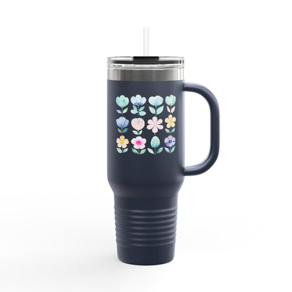 Floral Insulated Travel Mug - 40oz, Perfect for On-the-Go Hydration