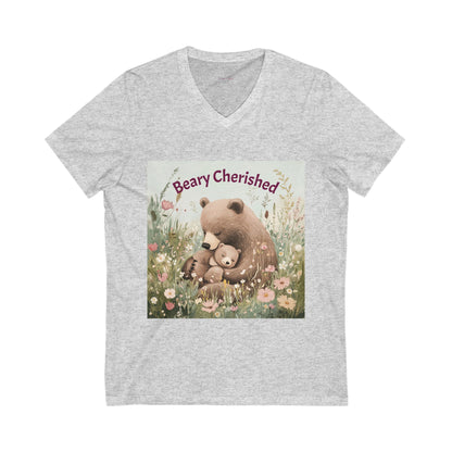 Beary Cherished Mother and Baby V-Neck Tee - Unisex Short Sleeve Shirt