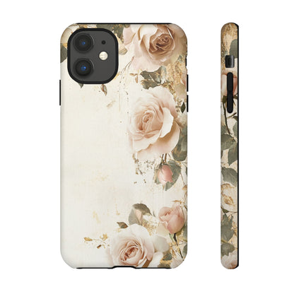 Antique Floral Tough Phone Case - Elegant Rose Design