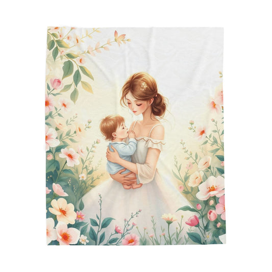 Mom and Baby Floral Velveteen Plush Blanket - Cozy Decor