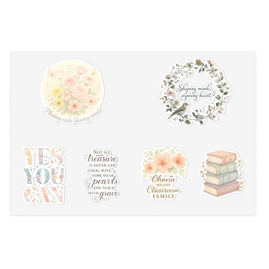 Teacher Sticker Sheet Bundle, Floral and Motivational Stickers, Planner Accessories, Scrapbooking, Teacher Gift, Stationery Decor