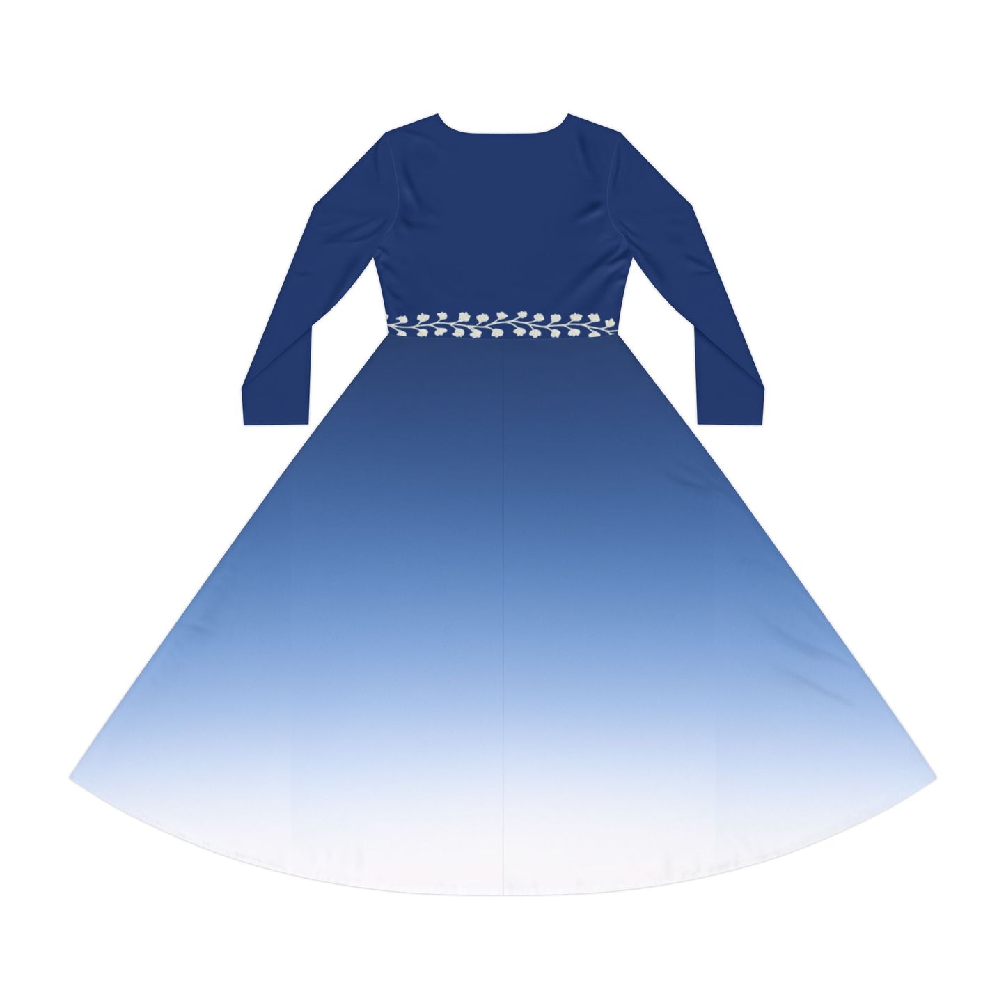 Ombre Midi Dress White Vine Waist Sapphire Long Sleeve Gradient Illusion Modest Dress Elegant Fall Winter Dress Formal or Casual Comfort