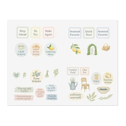 Whimsical Sticker Sheets for Journaling, Scrapbooking, Gift Wrapping, Cute Accessories, Home Decor - Pair with The Garden Table Recipe Book
