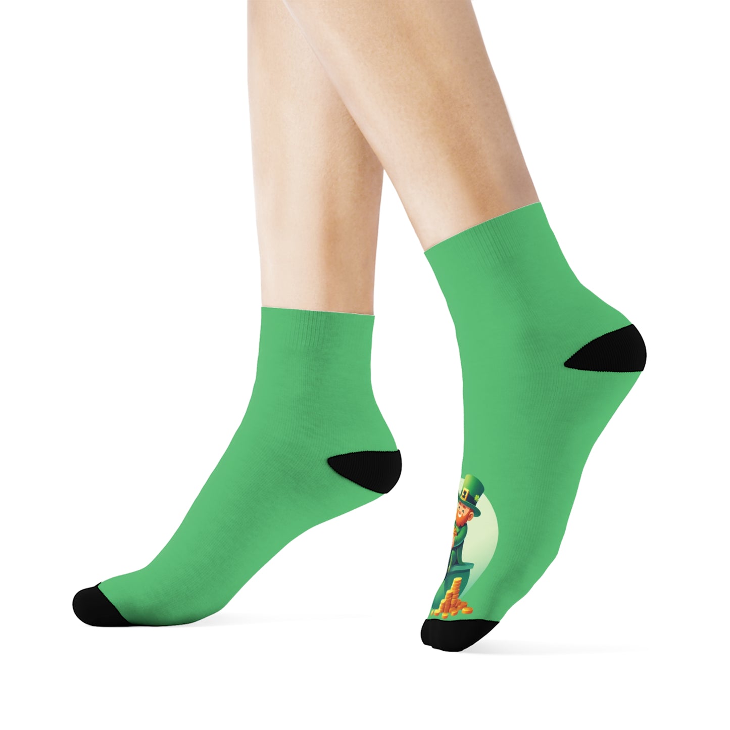 Fun Green Crew Socks with Playful Leprechaun Design