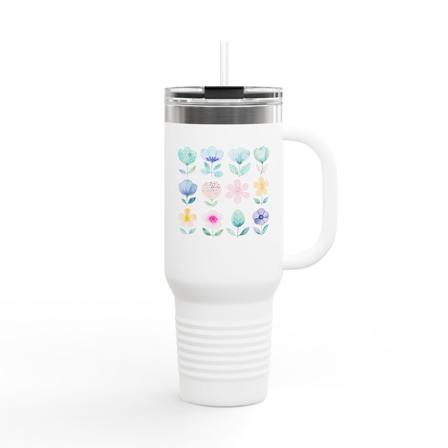 Floral Insulated Travel Mug - 40oz, Perfect for On-the-Go Hydration