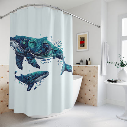 Blue Whale Shower Curtain - Marine Life Decor for Coastal Bathrooms