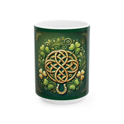 Celtic Knot and Clover Ceramic Mug - Perfect for St. Patrick's Day Celebrations