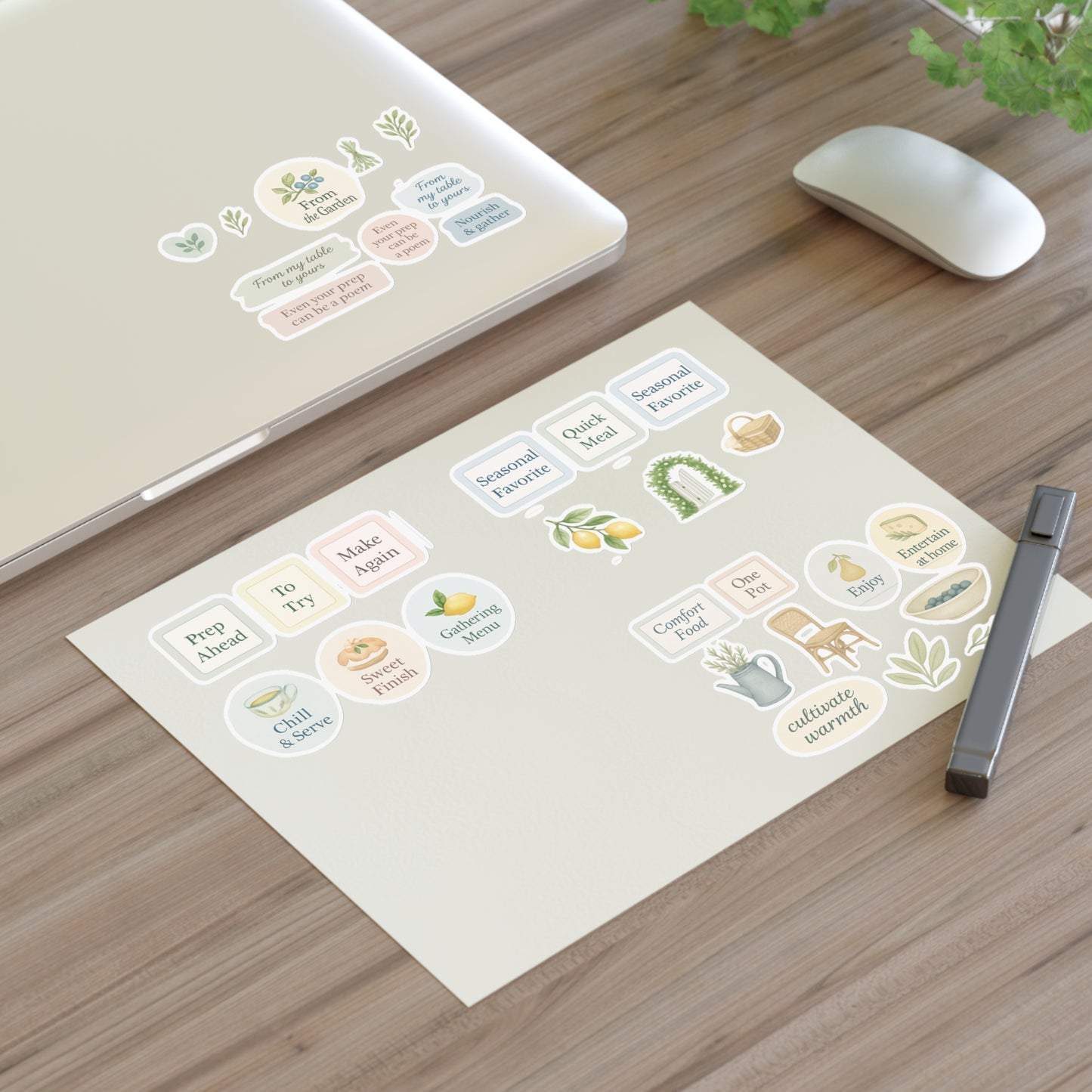 Whimsical Sticker Sheets for Journaling, Scrapbooking, Gift Wrapping, Cute Accessories, Home Decor - Pair with The Garden Table Recipe Book