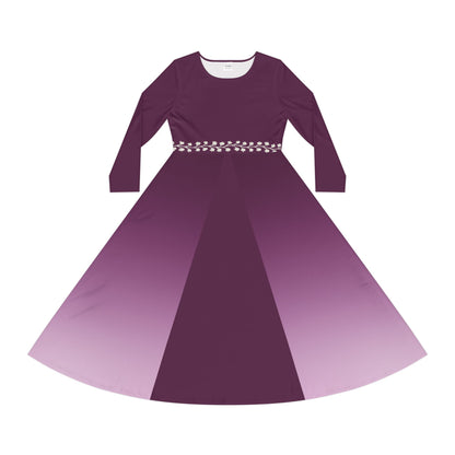 Ombre Midi Dress White Vine Waist Amethyst Long Sleeve Gradient Illusion Dress Elegant Fall Winter Dress Modest Formal or Casual Comfort