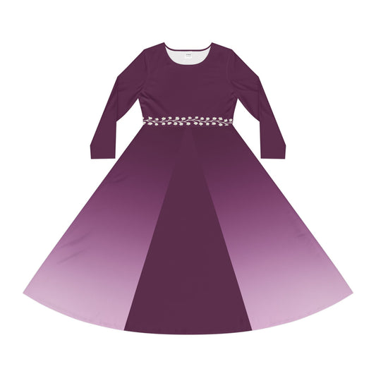 Ombre Midi Dress White Vine Waist Amethyst Long Sleeve Gradient Illusion Dress Elegant Fall Winter Dress Modest Formal or Casual Comfort