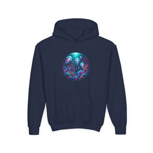 Youth Heavy Blend Hoodie - Vibrant Jellyfish Ocean Design