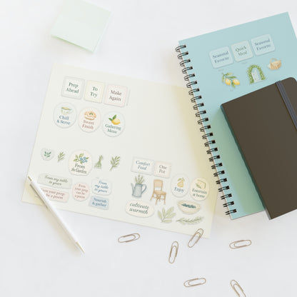 Whimsical Sticker Sheets for Journaling, Scrapbooking, Gift Wrapping, Cute Accessories, Home Decor - Pair with The Garden Table Recipe Book