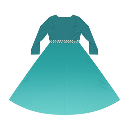 Dance Dress Aquamarine Ombre White Vine Illusion Waistband Fall or Winter Dress Formal Events or Casual Wear Gemstone Collection