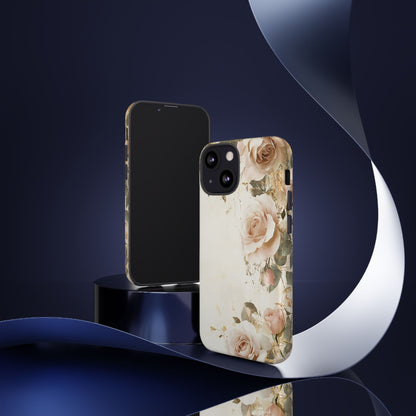 Antique Floral Tough Phone Case - Elegant Rose Design