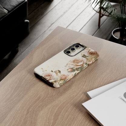 Antique Floral Tough Phone Case - Elegant Rose Design