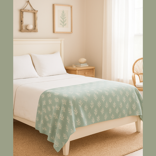Velveteen Blanket Soft Throw for Home Decor Fall Christmas Housewarming Seafoam Green Seaweed Pattern Cozy Plush Bedding Decorative