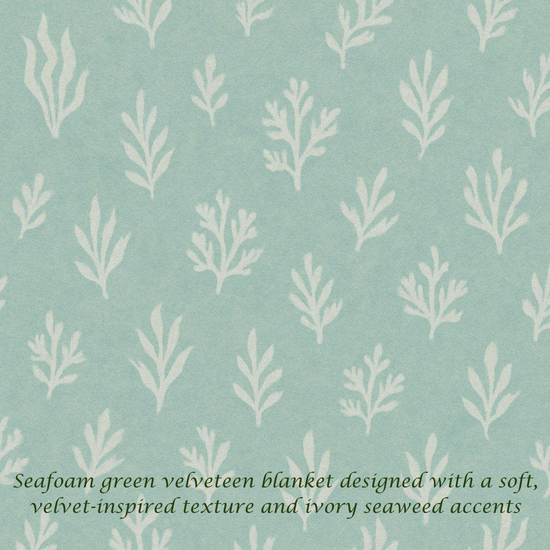 Velveteen Blanket Soft Throw for Home Decor Fall Christmas Housewarming Seafoam Green Seaweed Pattern Cozy Plush Bedding Decorative