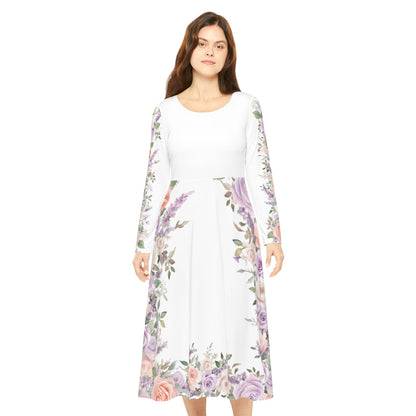 Floral Border Long Sleeve White Dance Dress for Elegant Occasions