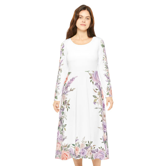 Floral Border Long Sleeve White Dance Dress for Elegant Occasions