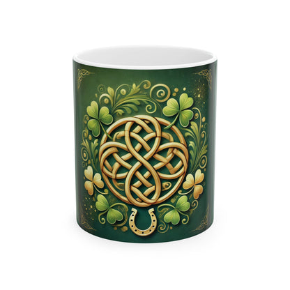 Celtic Knot and Clover Ceramic Mug - Perfect for St. Patrick's Day Celebrations