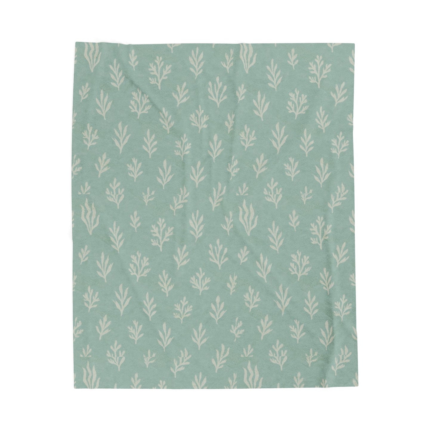 Velveteen Blanket Soft Throw for Home Decor Fall Christmas Housewarming Seafoam Green Seaweed Pattern Cozy Plush Bedding Decorative