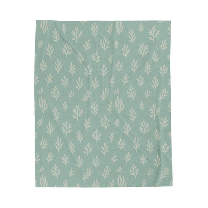 Velveteen Blanket Soft Throw for Home Decor Fall Christmas Housewarming Seafoam Green Seaweed Pattern Cozy Plush Bedding Decorative