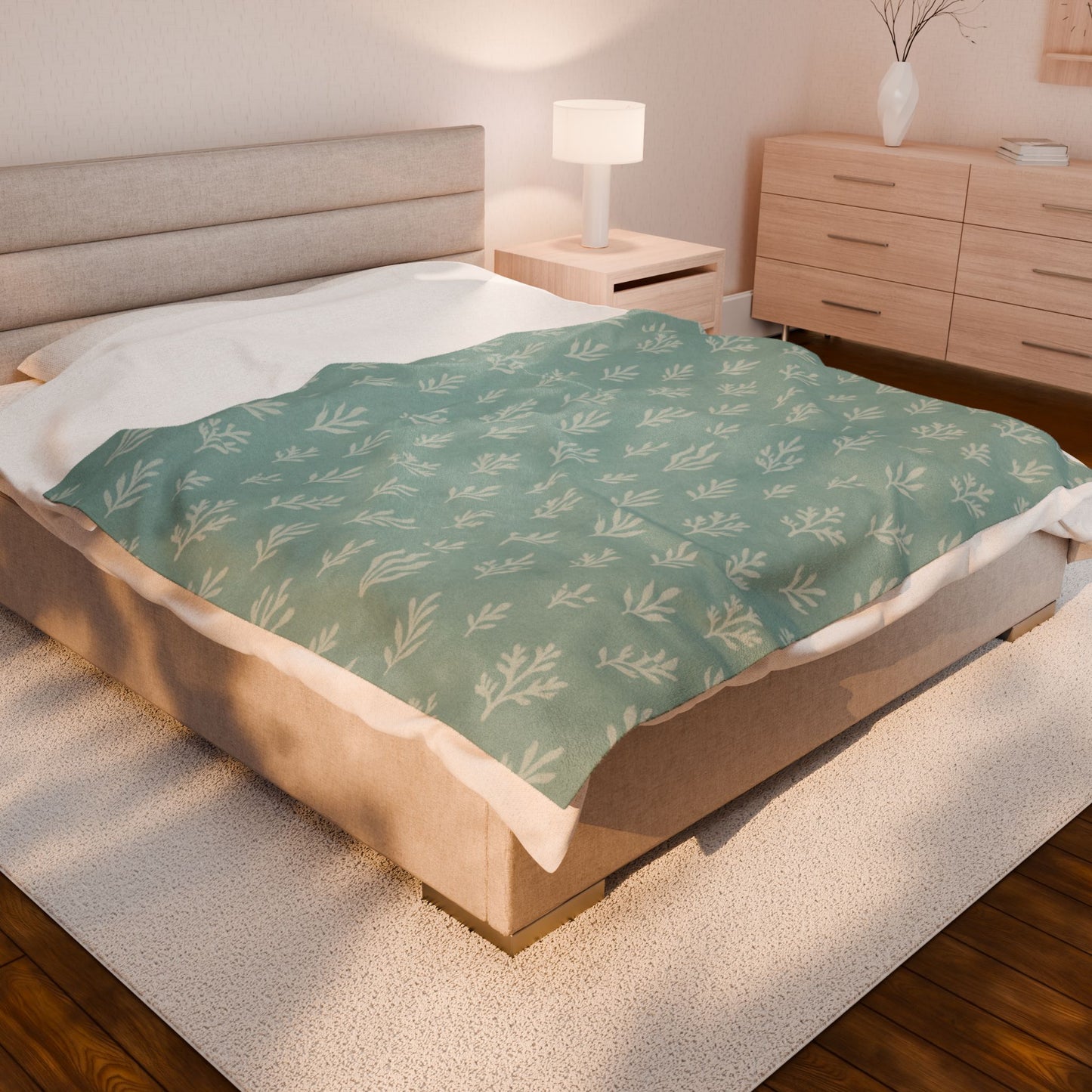 Velveteen Blanket Soft Throw for Home Decor Fall Christmas Housewarming Seafoam Green Seaweed Pattern Cozy Plush Bedding Decorative