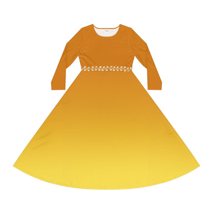 Dance Dress Topaz Ombre Long Sleeve Fall Winter Midi Formal or Casual White Vine Detail Modest Elegant