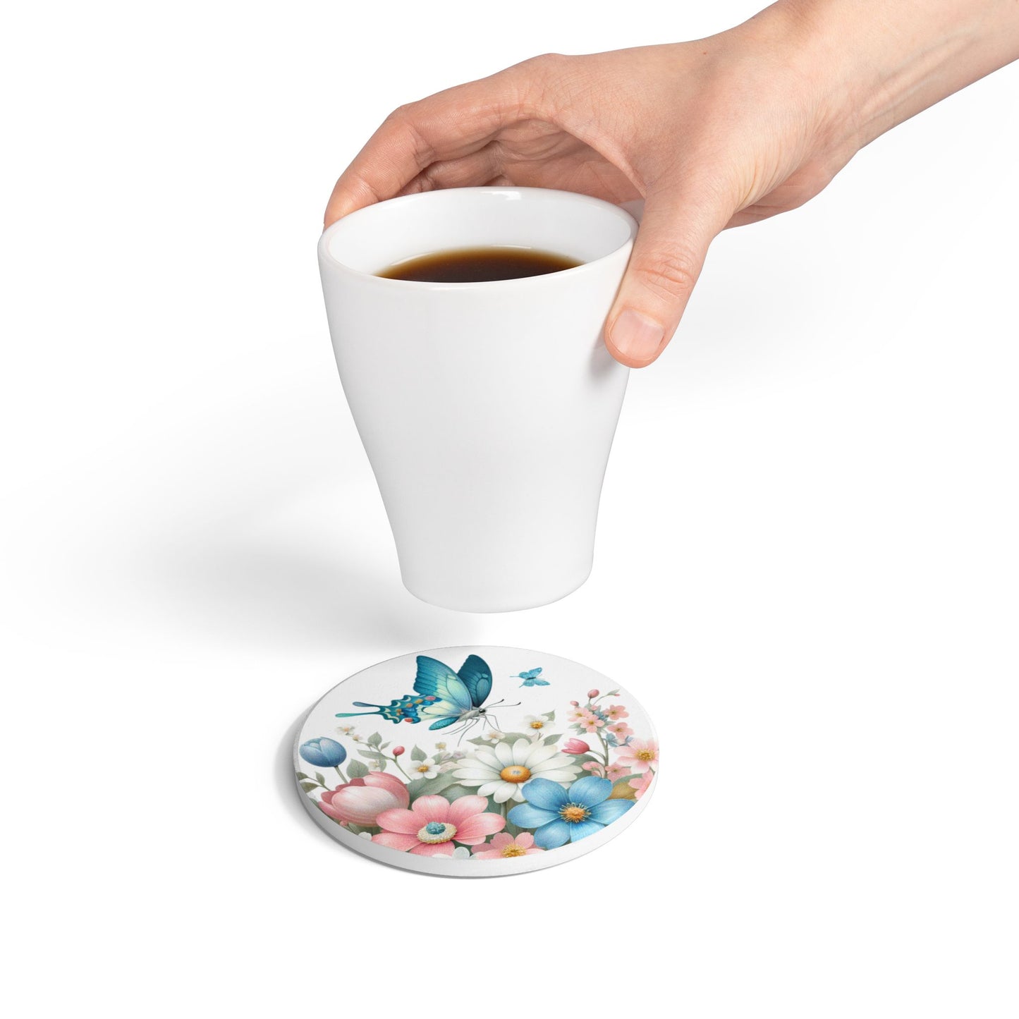 Floral Butterfly Ceramic Coaster - Elegant Drinkware Accessory