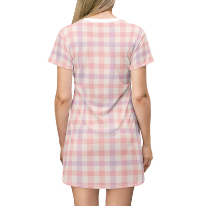 Chic Pastel Gingham T-Shirt Dress, Casual Summer Outfit, Relaxed Fit Dress, Everyday Wear, Perfect for Picnics, Brunch, and Gifts