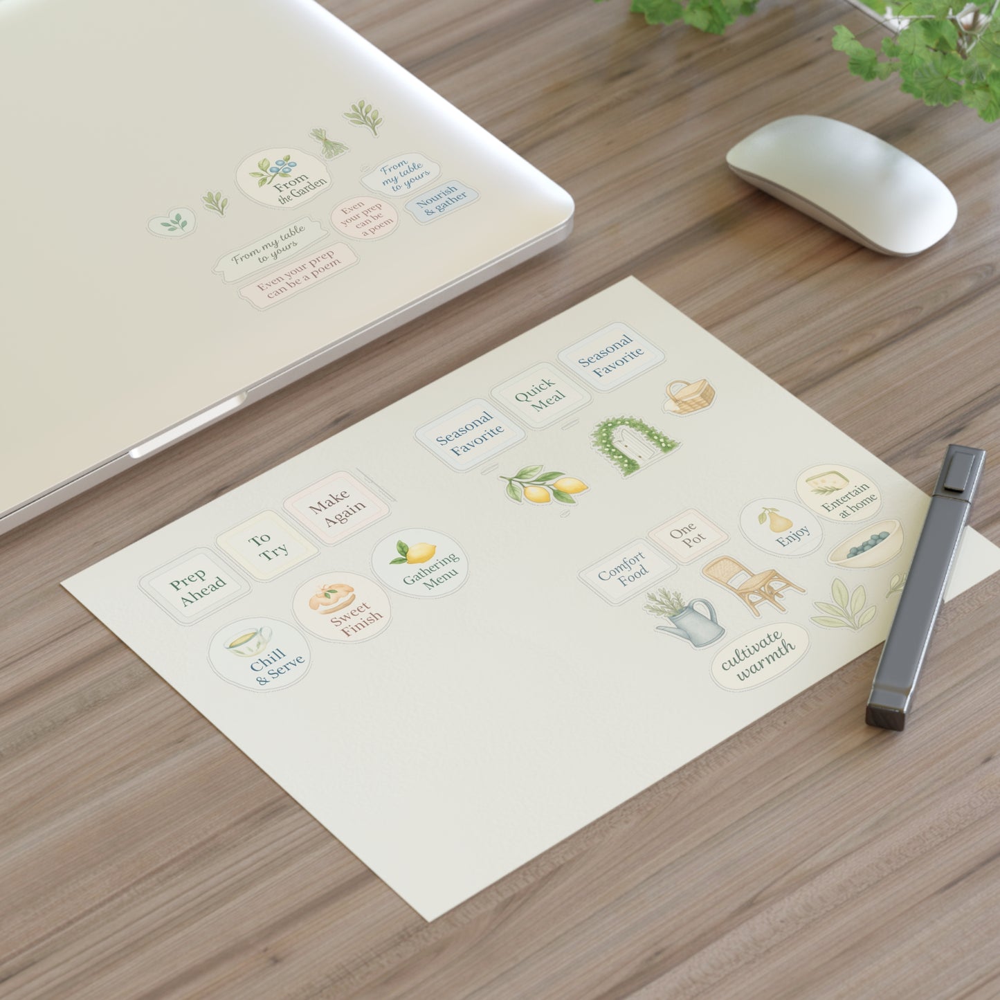 Whimsical Sticker Sheets for Journaling, Scrapbooking, Gift Wrapping, Cute Accessories, Home Decor - Pair with The Garden Table Recipe Book