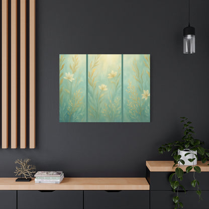 Ocean-Inspired Floral Wall Art Tranquil Home Decor for Living Room Bedroom Nature Lovers Simulated Triptych Watercolour Serene Canvas Coastal Decor - Sea Garden
