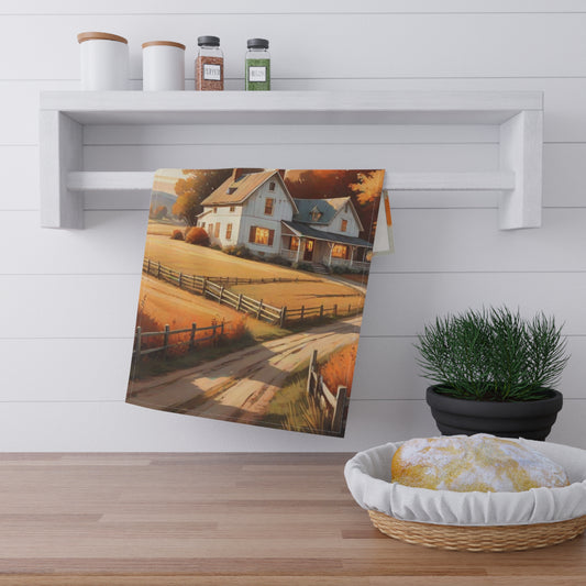 Autumn Farmhouse Tea Towels, Cozy Kitchen Decor, Fall Gift, Rustic Home Accents, Housewarming Gift, Nature Inspired Towels. Cottage Design