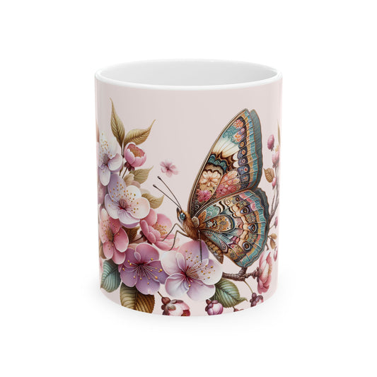 Spring Floral Butterfly Ceramic Mug - 11oz & 15oz, Perfect for Tea Lovers and Nature Enthusiasts
