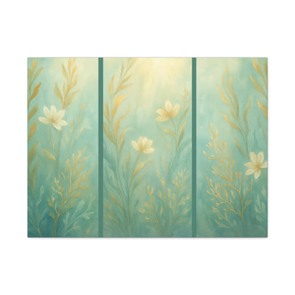 Ocean-Inspired Floral Wall Art Tranquil Home Decor for Living Room Bedroom Nature Lovers Simulated Triptych Watercolour Serene Canvas Coastal Decor - Sea Garden
