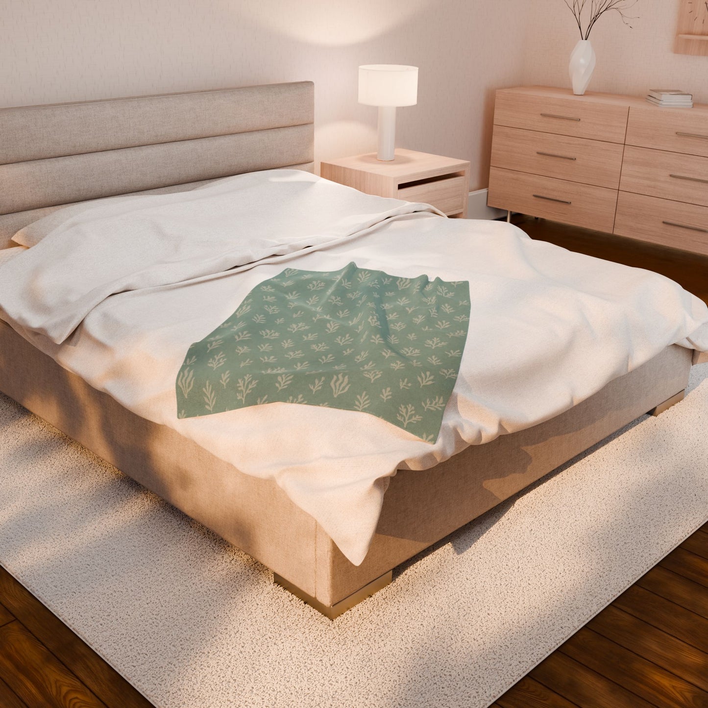 Velveteen Blanket Soft Throw for Home Decor Fall Christmas Housewarming Seafoam Green Seaweed Pattern Cozy Plush Bedding Decorative
