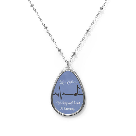 Elegant Personalized Music Teacher Oval Necklace, Custom Jewelry, Gift for Music Lovers, Heartbeat Design, Teacher Appreciation