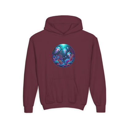 Youth Heavy Blend Hoodie - Vibrant Jellyfish Ocean Design