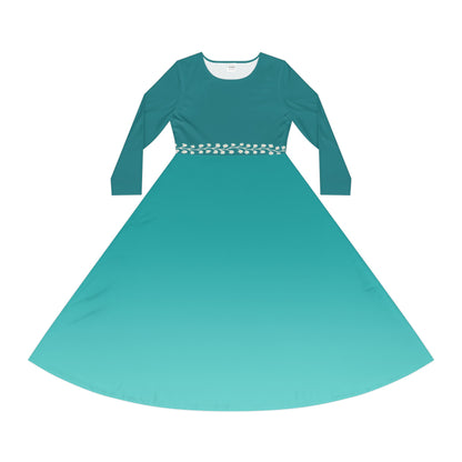 Dance Dress Aquamarine Ombre White Vine Illusion Waistband Fall or Winter Dress Formal Events or Casual Wear Gemstone Collection