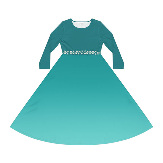Dance Dress Aquamarine Ombre White Vine Illusion Waistband Fall or Winter Dress Formal Events or Casual Wear Gemstone Collection