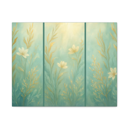 Ocean-Inspired Floral Wall Art Tranquil Home Decor for Living Room Bedroom Nature Lovers Simulated Triptych Watercolour Serene Canvas Coastal Decor - Sea Garden
