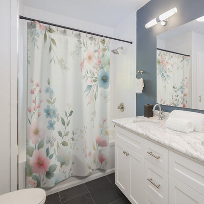 Blissful Floral Shower Curtain - Elegant Botanical Design for a Serene Bathroom