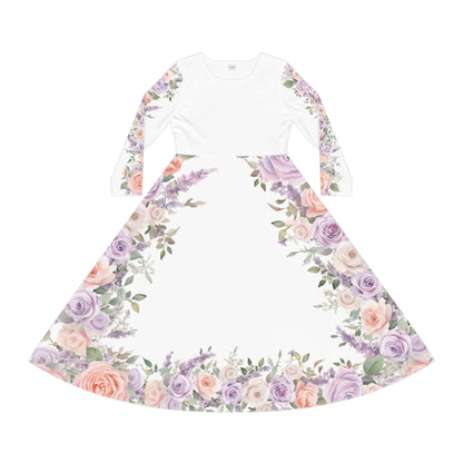 Floral Border Long Sleeve White Dance Dress for Elegant Occasions