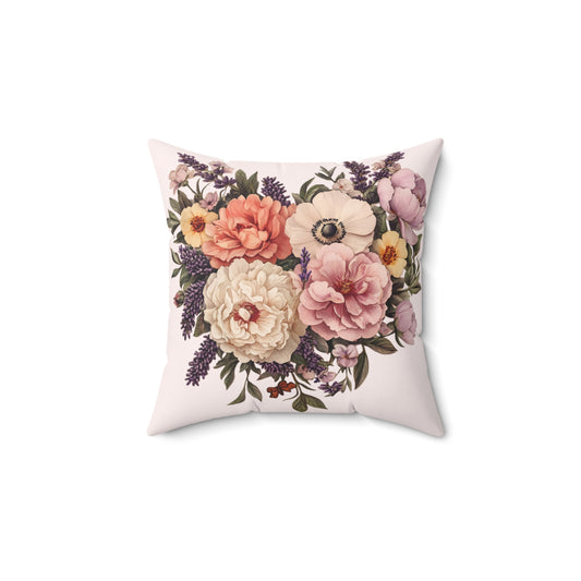 Floral Heart Spun Polyester Square Pillow - Cozy Home Decor Accent