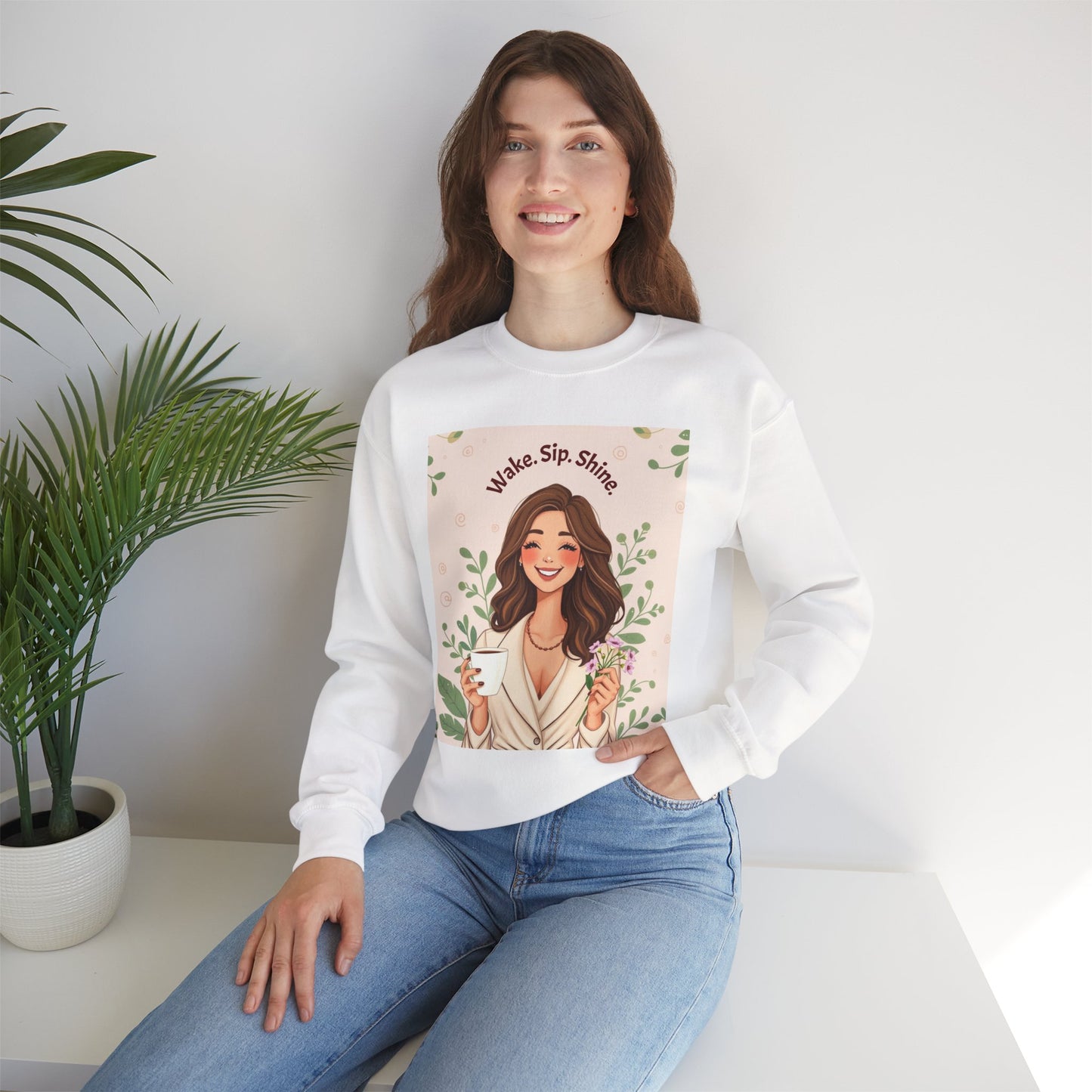 "Wake. Sip. Shine." Unisex Heavy Blend™ Crewneck Sweatshirt - Perfect Gift for Mother's Day