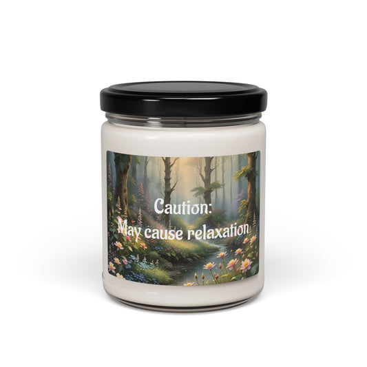 Scented Soy Candle - 'Caution: May Cause Relaxation' - 9oz Serenity Candle for Stress Relief & Home Décor, Teacher Gifts