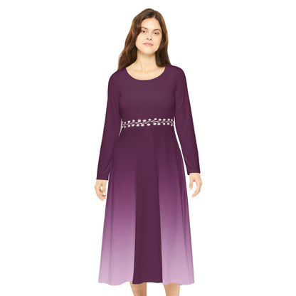 Ombre Midi Dress White Vine Waist Amethyst Long Sleeve Gradient Illusion Dress Elegant Fall Winter Dress Modest Formal or Casual Comfort